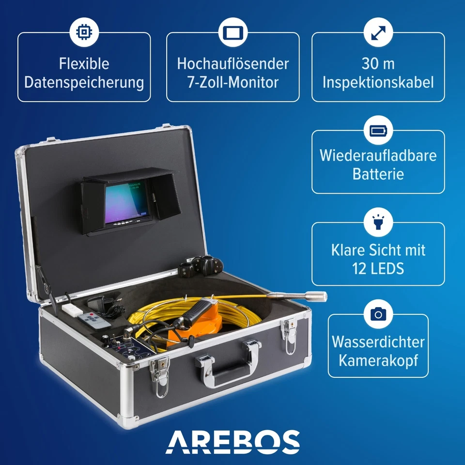 AREBOS Profi Rohrkamera Kanalkamera Inspektionskamera mit USB-Anschluss - Bild 3 von 4