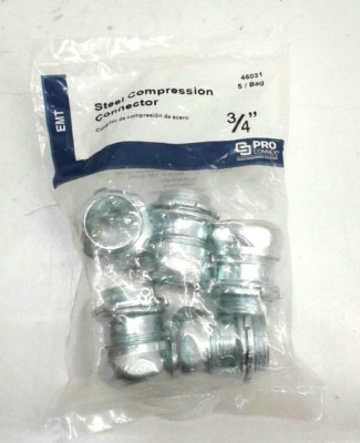 Pro Connex 46031 EMT 3/4'' Steel Compression Connectors Concrete Tight  5pk