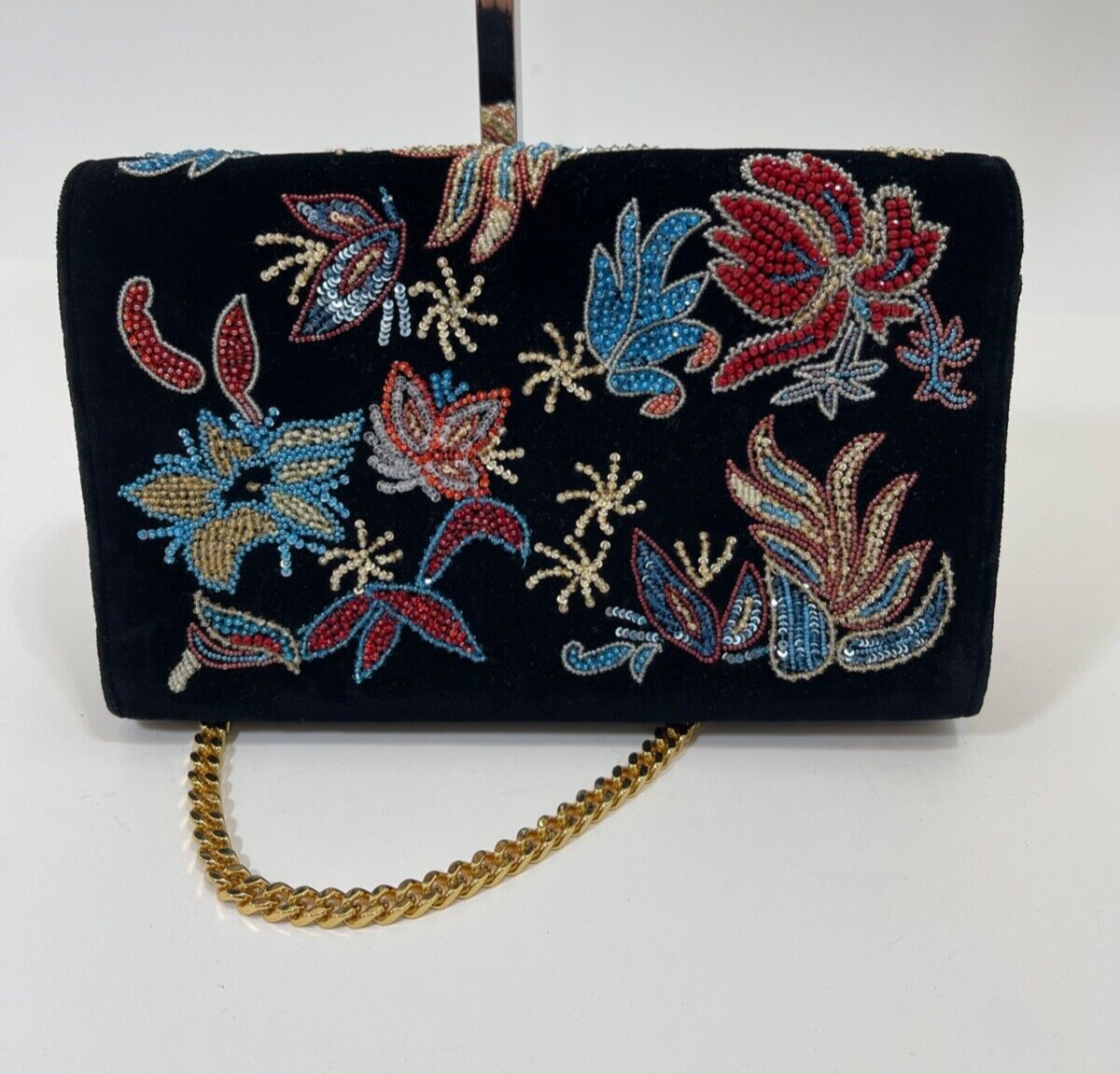 Borsa monogramma Kate Saint Laurent velluto con perline in nero