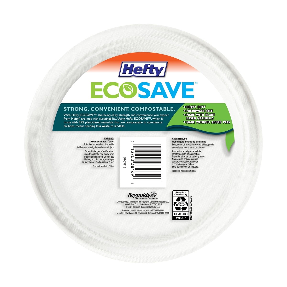 Hefty ECOSAVE Compostable Paper Plates, 8-3/4 Inch, 60 Count 8-3 