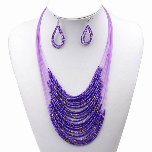 Multi Bead Necklace and Earrings Set. Bohemian Retro. Various Colours. - Picture 2 of 2