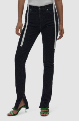 $295 Helmut Lang Women's Black Skinny Slit Hem Jeans Pants Size 28
