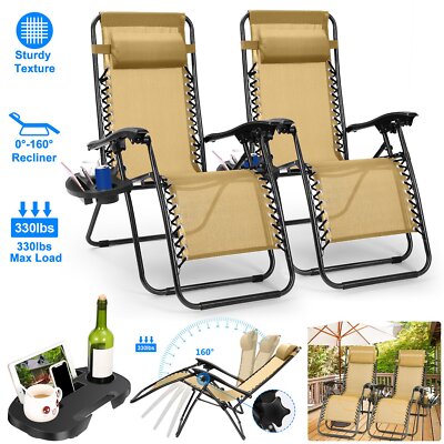 2x Relax Recliners Patio Chairs Adjustable Steel Mesh Zero Gravity Lounge Chair