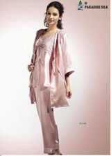 Pure Silk Womens Robe Pyjamas Short 3PCS Set