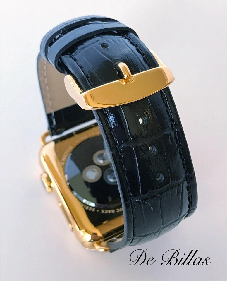 24K Gold Plated 42MM Apple Watch SERIES 2 with Black Alligator Leather Band - Image 2 of 4