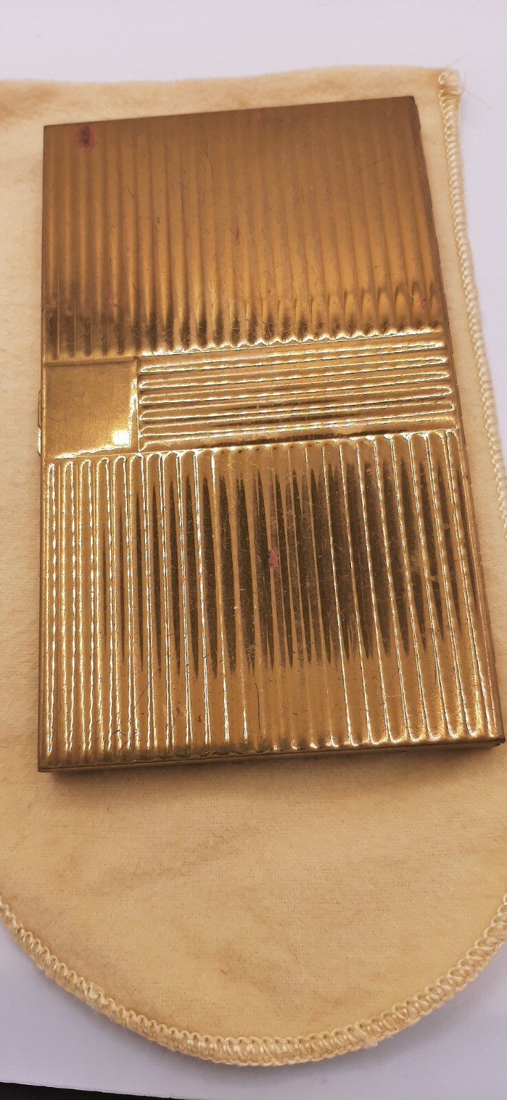 Vtg Volupte Goldtone Brass Cigarette Case W/Pouch Engraved 