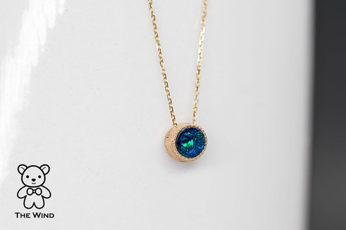 Two-Side Australian Doublet Opal & Mother of Pearl Necklace 18K Yellow Gold - Picture 10 of 11