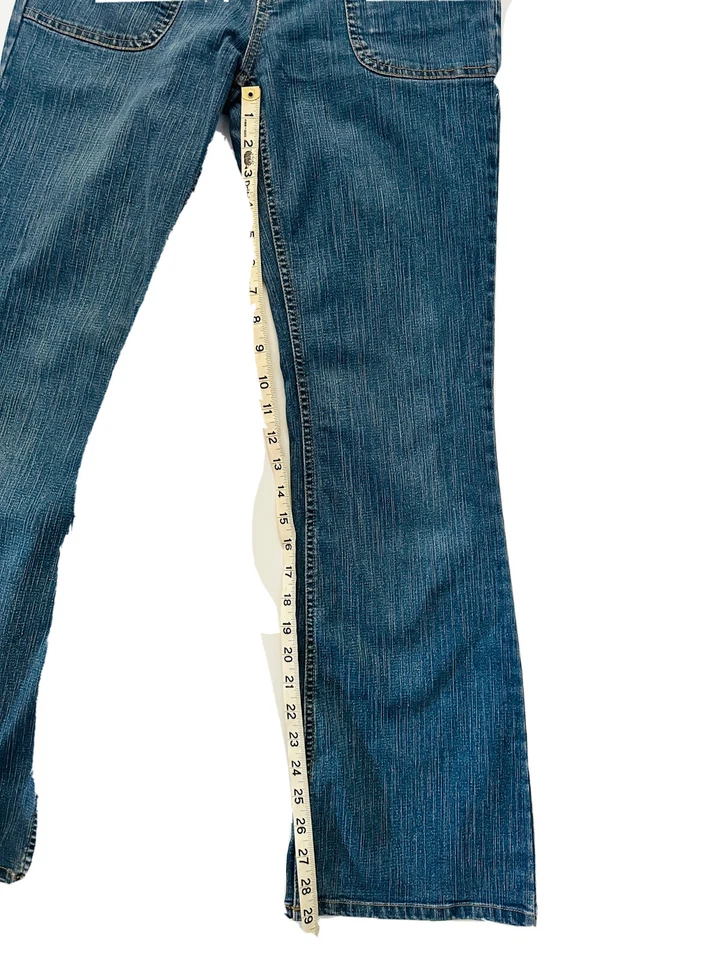 Pantalones de mezclilla Ellemenno vintage para mujer botones bolsillos traseros acampanados corte bota talla 7 Foto 4 de 4