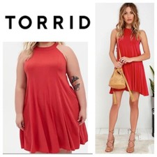 Torrid Sz 2 2X XXL 18 20 Dress Ribbed Trapeze Swing Red Coral Keyhole Slvlss O