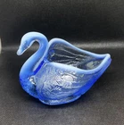 Fenton Glass Blue Opalescent  Swan  Trinket Dish Vintage