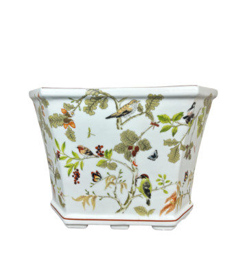 Bird & Butterfly Porcelain Hexagon Cachepot