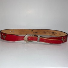 Vintage Red Leather Belt with Silver Buckle and Desert Animal Brads