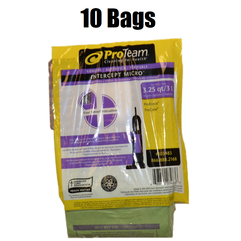 (10) ProTeam 103483 Upright Vacuum Bags Fit ProTeam 1500, 1500XP