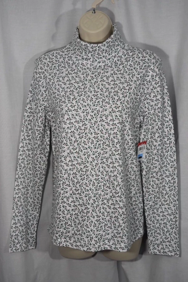 Xmas Holiday Editions Turtleneck Shirt Sz S White Holly Berry Green Red NEW