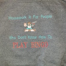 Vintage 90  s Gray Embroidered Bingo Pullover Sweatshirt XL Sportswear Logo 7
