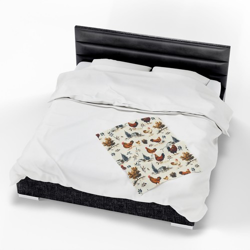 Farmhouse Rooster Velveteen Plush Blanket, Cozy Throw Blanket, Chicken Decor, - Picture 5 of 16