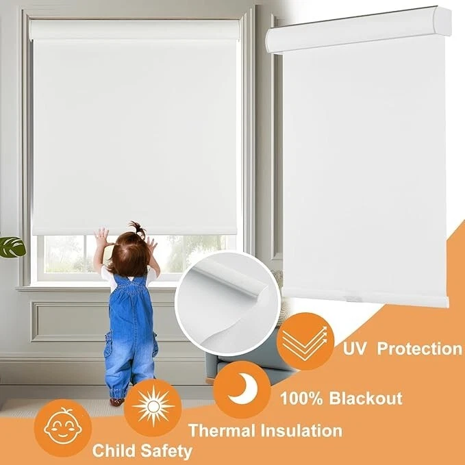 Clearance White Free-Stop Cordless 100% Blackout Roller Shades for Window Blinds - Image 4 of 4