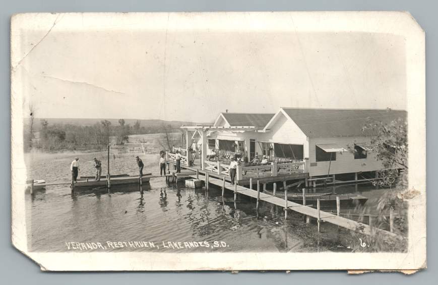 Resthaven Resort Veranda LAKE ANDES South Dakota RPPC Antique Photo