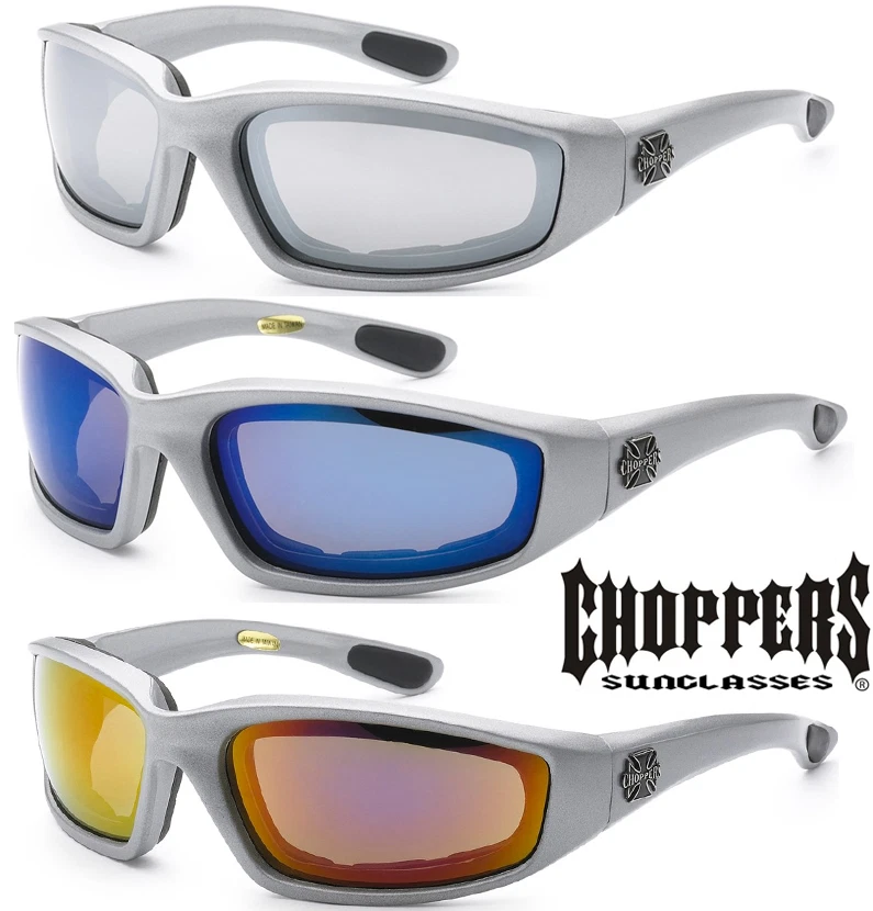 Silber Chopper Windresistent Sonnenbrille Gepolstert Sport Motorrad Reit Brille - Bild 1 von 1