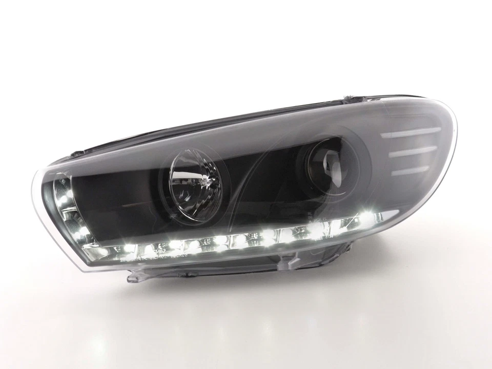 VW Scirocco 2008-14 Black DRL LED Devil Eye Projector Headlights + Height Motors - Image 3 of 4