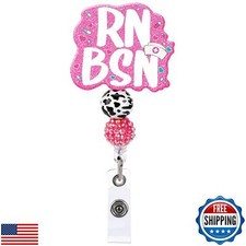 RN BSN Badge Reels Retractable - Pink Registered Nurse ID Card Badge Holder w