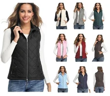 Women's Outwear Vest - Stand Collar Lightweight Zip Quilted Vest for Women