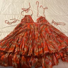 Free People XS Red Orange Floral Dress Island Resort Boho Feminine
