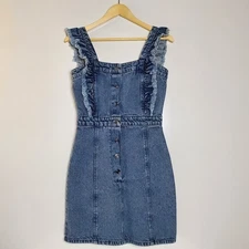 Revel /Boot Barn Women's Fray Edge Ruffled Denim Dress NEW WITH TAGS Size Small