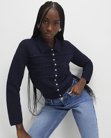 River Island Womens Cardigan Navy Flower Detail Scalloped Collar Jumper Top