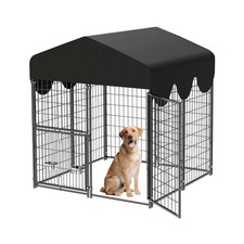 4x4.2x4.5ft Outdoor Dog Kennel, Metal Heavy Duty Dog Run with Rotating Door ...
