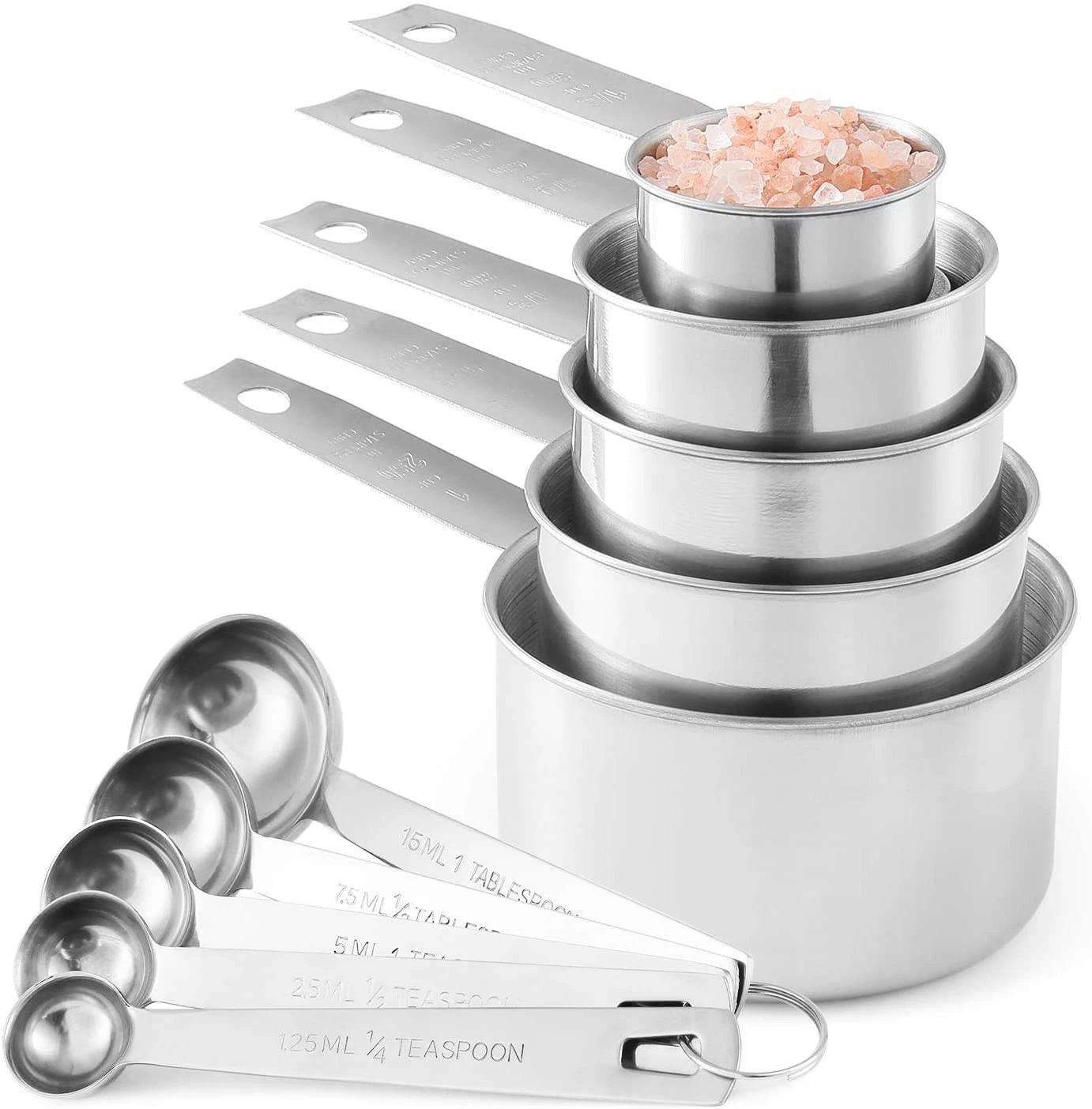 Stainless Steel Measuring Cups And Measuring Spoons 10-Piece Set, 5 Cups And ...