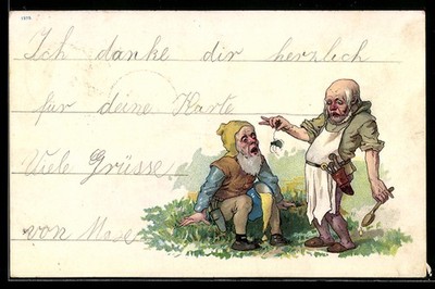Lithographie Zwei Zwerge haben eine Spinne im Krug gefunden 1901 