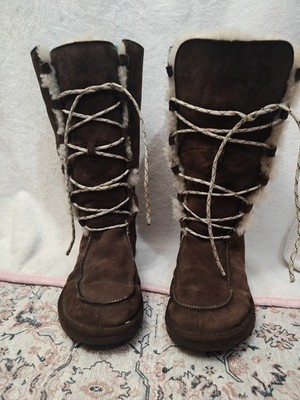 UGG Uptown II 5190 Tall Snow Boots Brown Suede Sheepskin Lined Women's Size 7