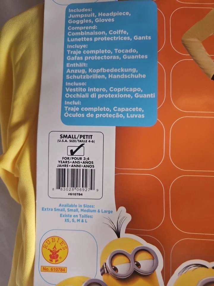 MINIONS PELÍCULA MINION BOB NIÑO DISFRAZ HALLOWEEN NIÑO TALLA PEQUEÑA 4-6 Nuevo #VF1 Foto 2 de 4