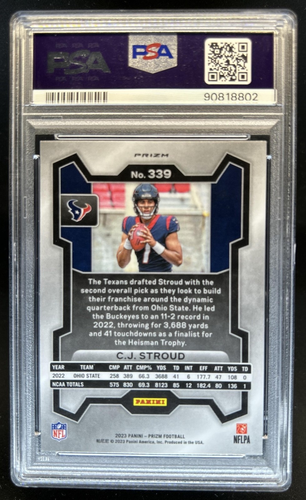 2023 Panini Prizm C.J. Stroud Orange Disco Rookie RC #339 Texans PSA 10 GEM MINT view 2