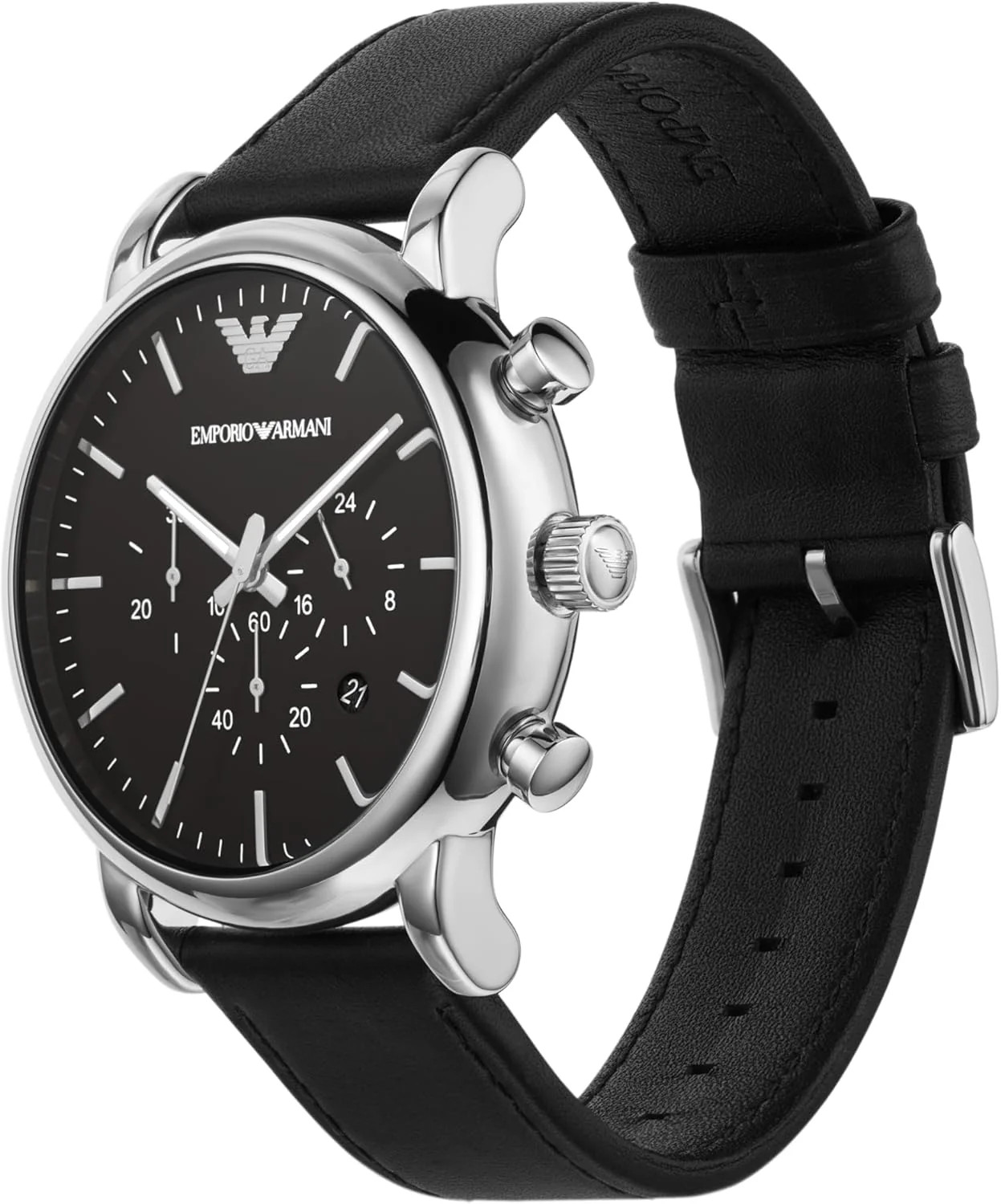 Emporio Armani AR1828 Men's Chronograph Stainless Steel Black Leather Watch