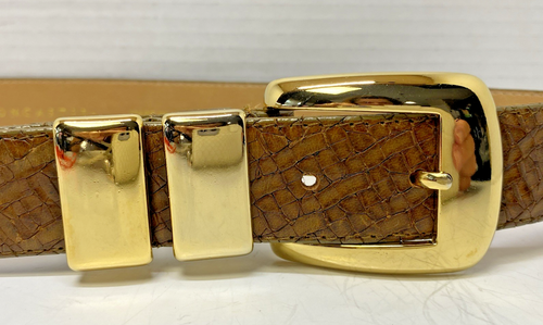 DONCASTER GENUINE LEATHER BROWN WOMEN BELT SZ S 1154 2446 Reptile Like Surface - Picture 2 of 16