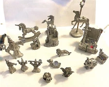 Spoontiques Pewter Fantasy Figurines 16 Lot Wizard Castle Treasure Lion Unicorn