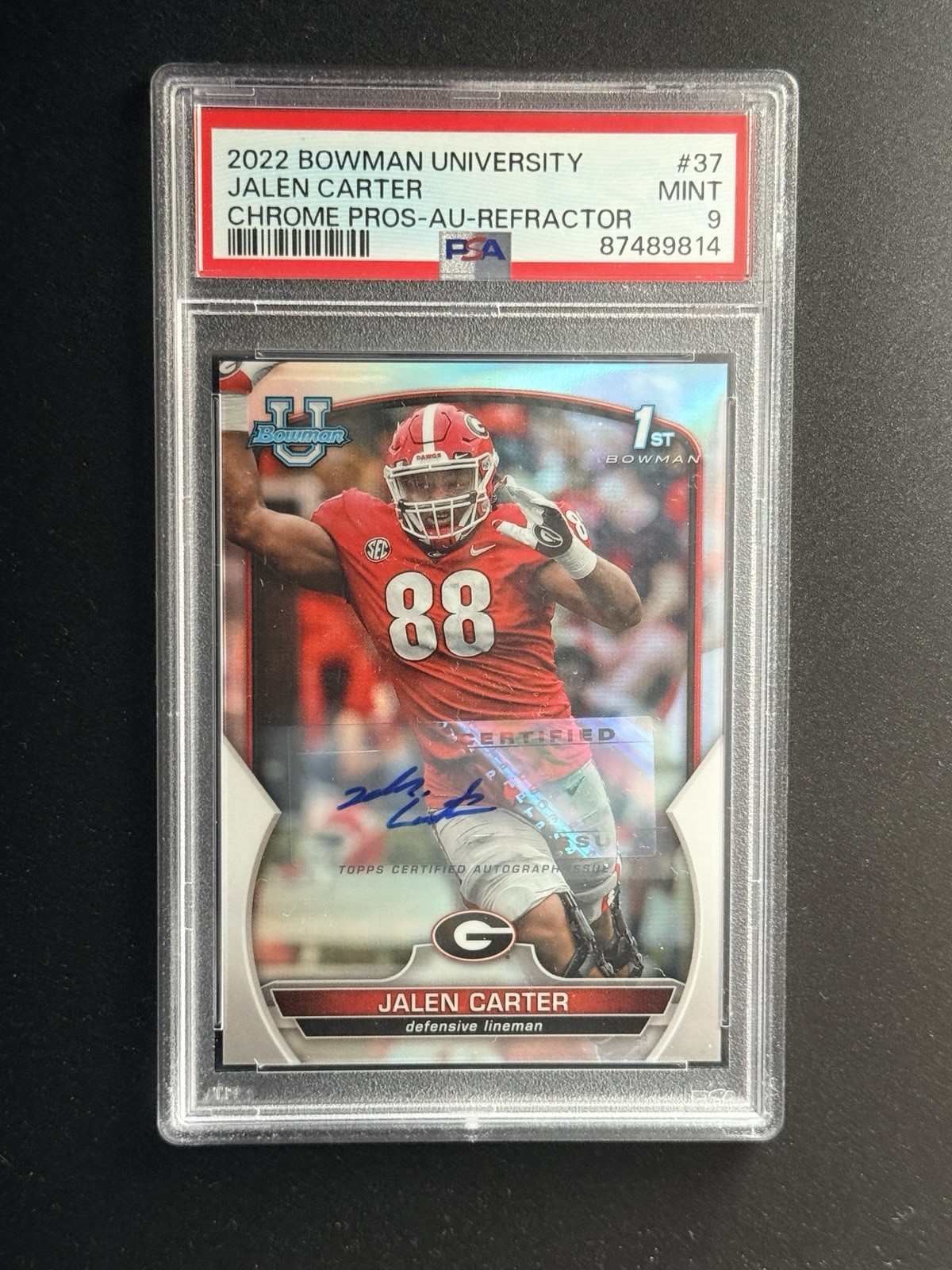 2022 Bowman University Chrome Prospect Autographs Jalen Carter #37 PSA 9