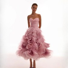 Vintage Sweetheart Floral Prom Dress Sleeveless Ruffles Tea-length Formal Party