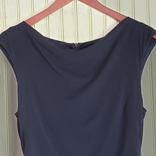 David Meister Dress Womens 10 Blue Cowl Neck Ruched Sheath Knee Length Solid