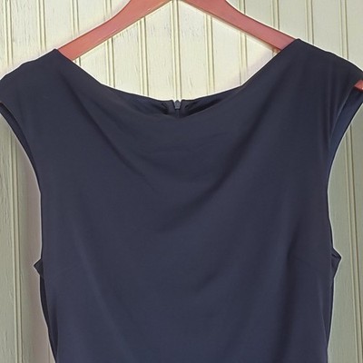 David Meister Dress Womens 10 Blue Cowl Neck Ruched Sheath Knee Length Solid