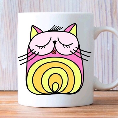 Doodle Cat Katze Zeichnung Pink Mug Tasse Keramiktasse Geschenk Kaffeetasse 4