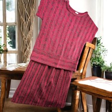 Vintage Marilyn Nelson Dress Set Women M Handwoven Artisan Knit Skirt Top Two