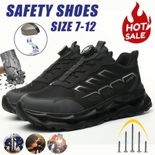 Mens Work Safety Shoes Steel Toe Anti Puncture Anti Impact Rotating Button Boots