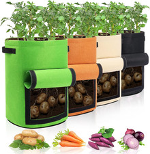 4 Pcs Bolsas Cultivo Papas 10 Galones Con Asa Ventana Verduras Multicolor