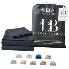 Luxury Bamboo Market  Size Bed Sheet Set  100 Viscose Queen Charcoal Grey