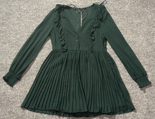 Zara TRF Dress Womens Medium Green Polka Dot Textured Pleated Ruffle Long Sleeve