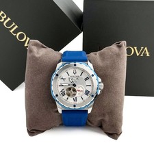 Bulova Marine Star 98A225 Automatic A1 Series Blue Rubber Strap Men's Watch 44mm
