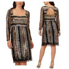 Adrianna Papell Sequins Stripe Cocktail Dress Size 4 New with Tags NWT